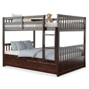 Full over Full Bunk Bed Platform Wood Bed with Ladder-Brown