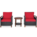 3 Pieces Patio Rattan Furniture Set with Washable Cushion and Acacia Wood Tabletop by LJGDeals