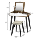Vanity Table Set with Flip Top Mirror and Padded Stool-Brown by LJGDeals