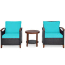 3 Pieces Patio Rattan Furniture Set with Washable Cushion and Acacia Wood Tabletop by LJGDeals
