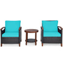 3 Pieces Patio Rattan Furniture Set with Washable Cushion and Acacia Wood Tabletop