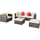 6 Pcs Patio Rattan Furniture Set with Sectional Cushion