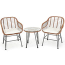 3-Piece Rattan Bistro Set with Cushions and Glass Table
