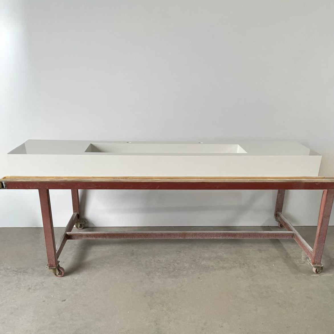 White Quartz Large Bathroom Trough Sink Wall Mount Contemporary Design, photo 12 of 13