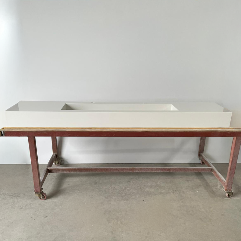 White Quartz Large Bathroom Trough Sink Wall Mount Contemporary Design, photo 12 of 13