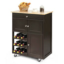 Kitchen Cart with Rubber Wood Top 3 Tier Wine Racks 2 Cabinets by LJGDeals