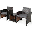 3 Pieces PE Rattan Wicker Furniture Set with Cushion Sofa Coffee Table for Garden by LJGDeals