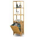 Bamboo Tower Hamper Organizer with 3-Tier Storage Shelves-Natural by LJGDeals