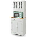 Kitchen Pantry Cabinet with Wood Top and Hutch-White by LJGDeals