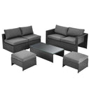 6 Pieces Patio Rattan Furniture Set with Glass Table and Cushioned Seat-Gray by LJGDeals