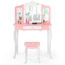 Kids Princess Vanity Table and Stool Set with Tri-folding Mirror and Drawer by LJGDeals