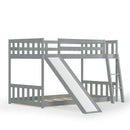 Twin over Twin Bunk Wooden Low Bed with Slide Ladder for Kids