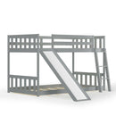 Twin over Twin Bunk Wooden Low Bed with Slide Ladder for Kids by LJGDeals