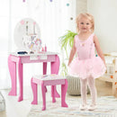 Kids Wooden Makeup Dressing Table and Chair Set with Mirror and Drawer by LJGDeals