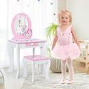 Kids Wooden Makeup Dressing Table and Chair Set with Mirror and Drawer