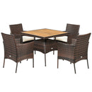 5 Pieces Patio Rattan Dining Furniture Set with Arm Chair and Wooden Table Top by LJGDeals