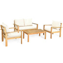 Outdoor 4 Pieces Acacia Wood Chat Set with Water Resistant Cushions by LJGDeals