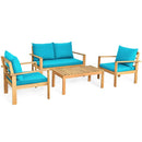 Outdoor 4 Pieces Acacia Wood Chat Set with Water Resistant Cushions by LJGDeals
