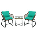 3 Pieces Patio Rattan Bistro Set Cushioned Chair Glass Table Deck by LJGDeals