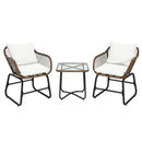 3 Pieces Patio Rattan Bistro Set Cushioned Chair Glass Table Deck by LJGDeals