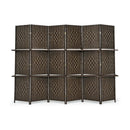6 Panel Folding Weave Fiber Room Divider with 2 Display Shelves by LJGDeals