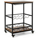 Kitchen Bar Cart Serving Trolley on Wheels with Wine Rack Glass Holder-Rustic Brown by LJGDeals