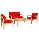 Outdoor 4 Pieces Acacia Wood Chat Set with Water Resistant Cushions by LJGDeals