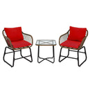 3 Pieces Patio Rattan Bistro Set Cushioned Chair Glass Table Deck by LJGDeals
