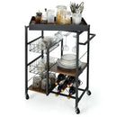 Kitchen Island Cart on Wheels with Removable Top and Wine Rack-Rustic Brown by DirectDeals