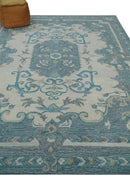 French Design Aubusson 8x10 Ivory and Blue Hand Tufted Wool Area Rug by The Rug Decor