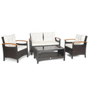 4 Pieces Patio Rattan Furniture Set with Cushioned Sofa and Storage Table by LJGDeals