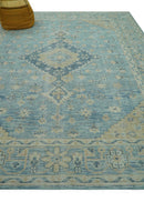 Traditional Turkish Design Blue And Beige Hand Knotted Wool Area Rug