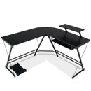 L Shaped Computer Desk Home Office Workstation with Movable Monitor Stand-Black by DirectDeals