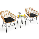 3 Pieces Rattan Furniture Set with Cushioned Chair Table by LJGDeals