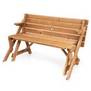 2-in-1 Transforming Interchangeable Wooden Picnic Table Bench with Umbrella Hole-Dark Brown by LJGDeals