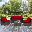 5 Pieces Cushioned Patio Rattan Furniture Set with Glass Table by LJGDeals