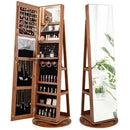 360° Rotating Mirrored Jewelry Cabinet Armoire 3 Color LED Modes Lockable-Dark Brown