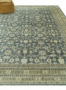 Traditional Design Charcoal And Beige 9x12 Hand Knotted Wool Area Rug