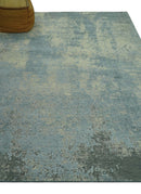 Abstract Design Blue, Beige And Gray 8x10 Hand Knotted Wool and Bamboo Silk Rug