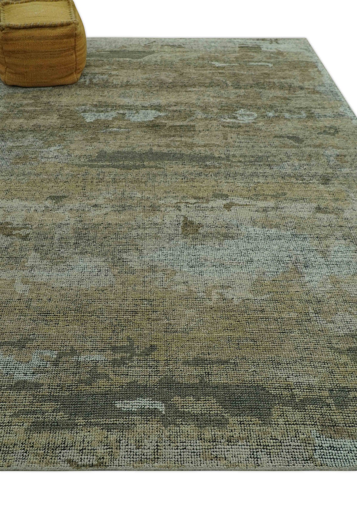 Brown and Silver Abstract Hand Knotted Custom Wool Area Rug - Contemporary Design, photo 9 of 11