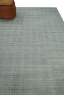 Hand Made 8x10 Modern Geometric striped Beige and Silver Scandinavian Blended Wool Flatwoven Area Rug | KE11