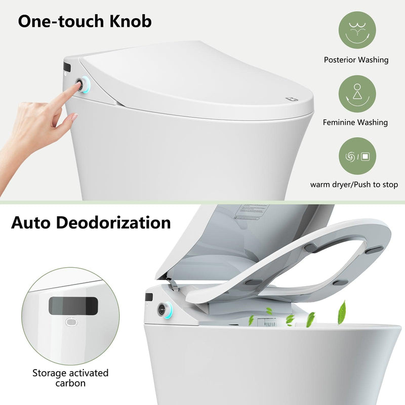 Smart Electronic One Piece Bidet Toilet with Heated Seat and Dryer, Foot Sensing, Dual Auto Flush, Blackout Flush