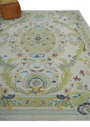 Ivory and Green 8x10 French Design Aubusson Hand Tufted Wool Area Rug by The Rug Decor