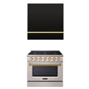 Akicon 36" Stainless Steel Range Hood with 600 CFM Insert & 6-Burner Gas Range Combo – Powerful Ventilation, Convection Oven, Multiple Finishes