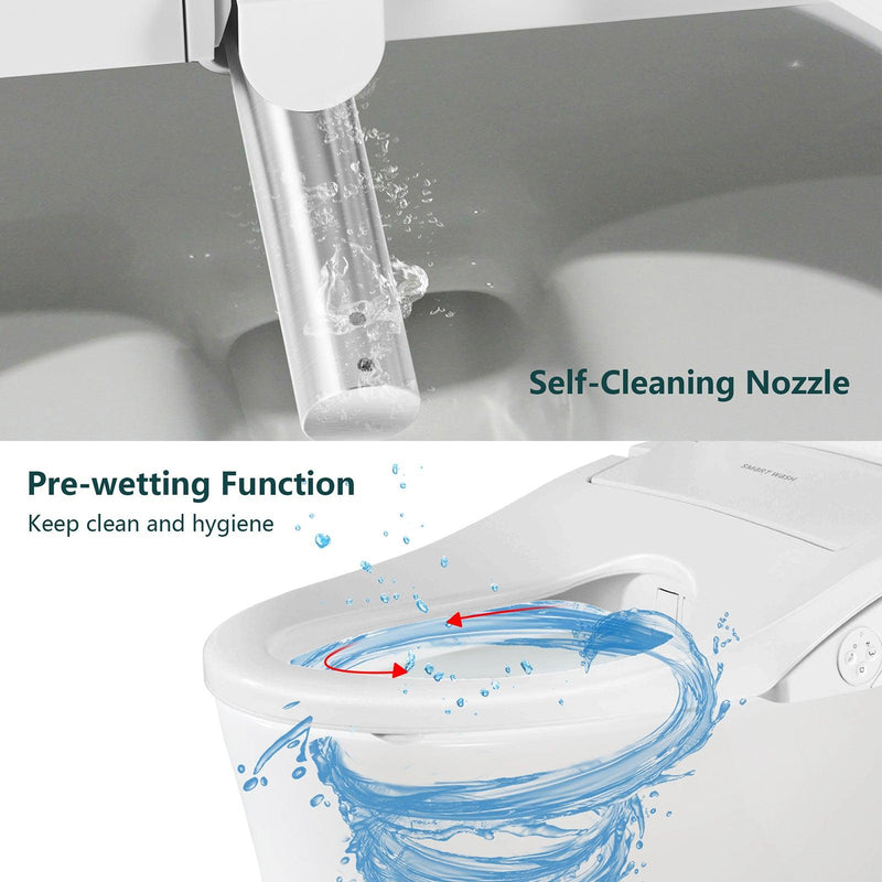 Electric Bidet Fits Elongated Toilets with Wireless Remote Control, Adjustable Nozzle, Multiple Spray Modes, Warm Air Dryer, Nightlight