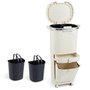 11 Gallon 3-Layer Kitchen Trash Can with Lid and 2 Removable Buckets-Beige by LJGDeals