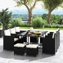 11 Piece Patio Dining Set Wicker Chairs and Tempered Glass Table with Waterproof Cushions-Black & White by LJGDeals