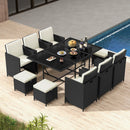 11 Piece Patio Dining Set Wicker Chairs and Tempered Glass Table with Waterproof Cushions-Black & White by LJGDeals