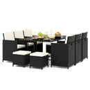 11 Piece Patio Dining Set Wicker Chairs and Tempered Glass Table with Waterproof Cushions-Black & White by LJGDeals