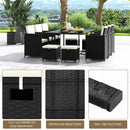 11 Piece Patio Dining Set Wicker Chairs and Tempered Glass Table with Waterproof Cushions-Black & White by LJGDeals